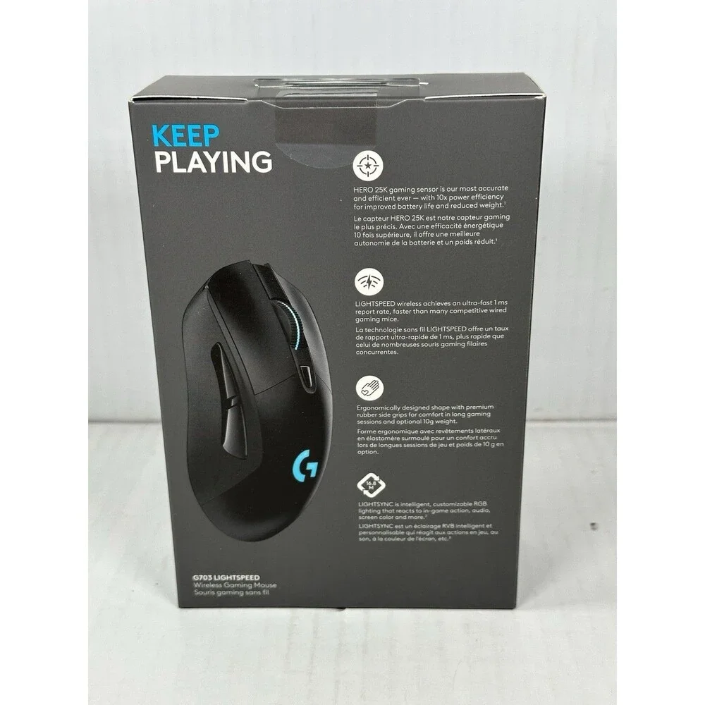 Logitech G703 Lightspeed Wireless Gaming Mouse HERO 25K RGB Black Sealed NEW
